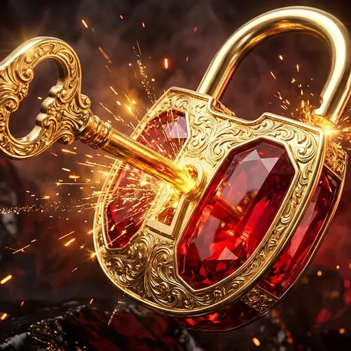 Gold key unlocking a ruby padlock to reactivate an existing Play99 ID