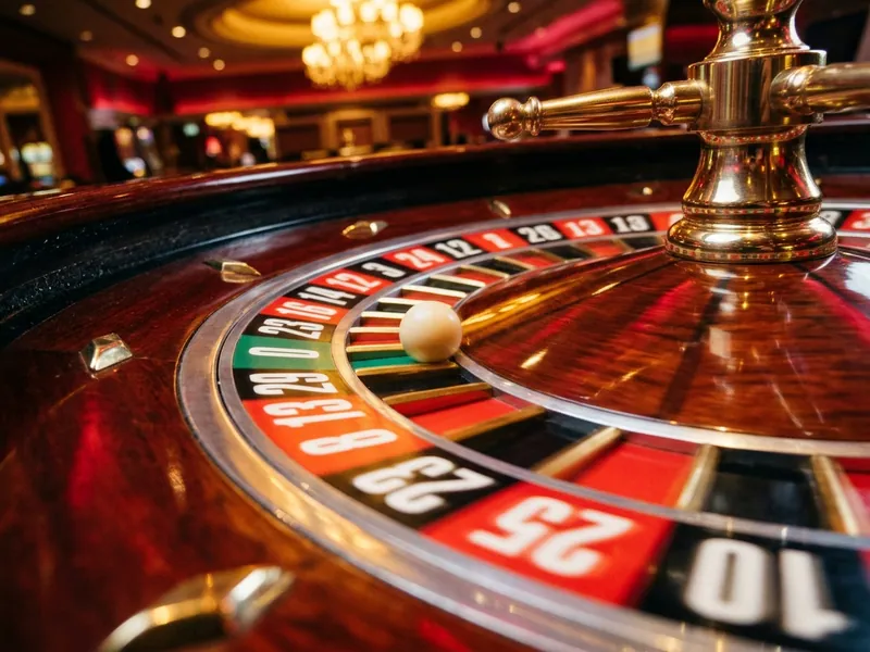 Close-up of mahogany roulette wheel in a play99 live casino studio